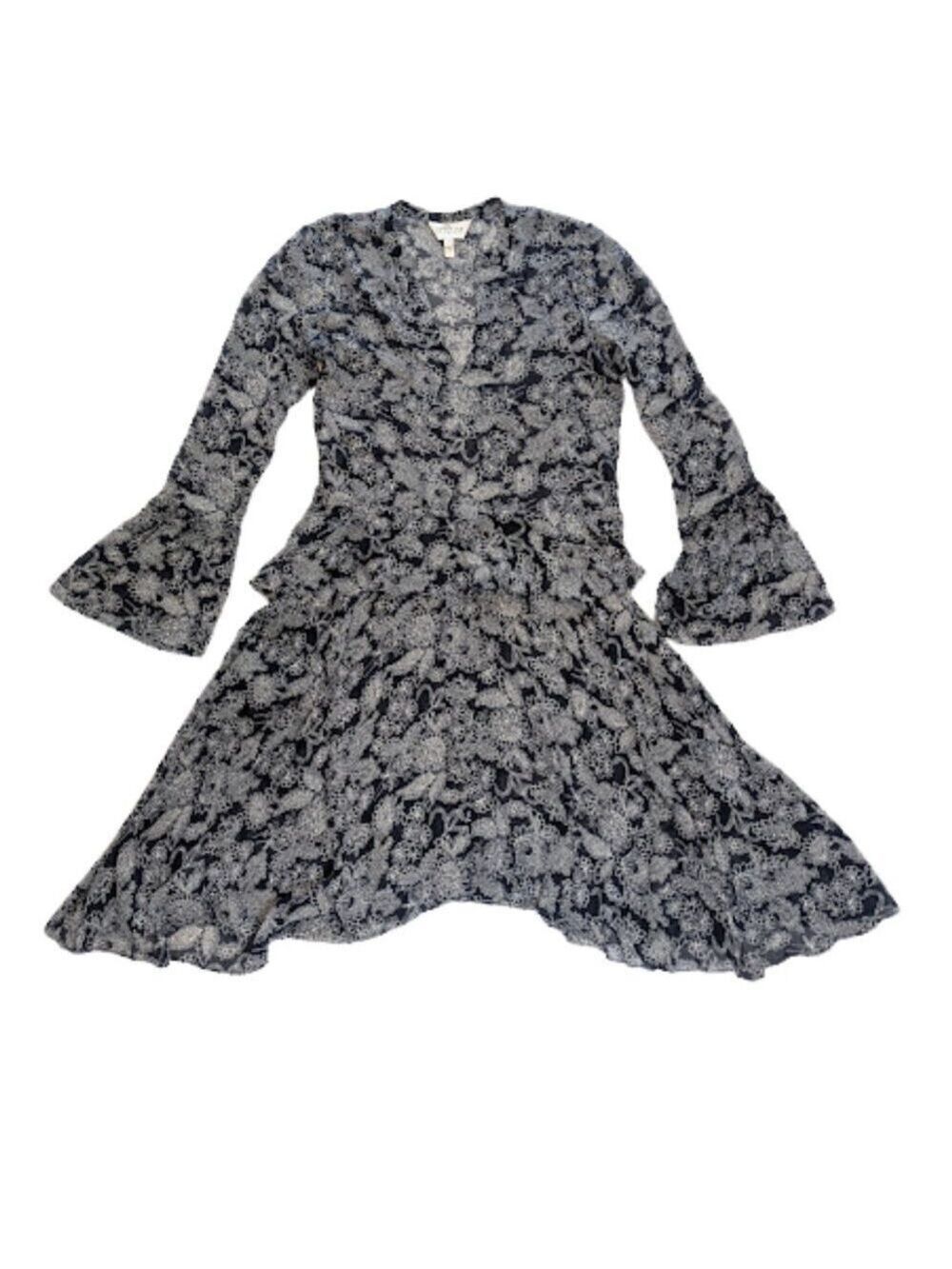 Derek Lam 10 Crosby 100% Silk Navy Floral Fit & Flare Dress Size 0